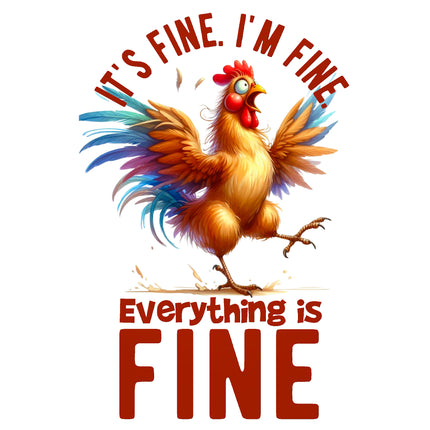 Quirky Humor Frazzled Chicken I'm Fine 100% Cotton Fabric Panel Block ITSFINE10