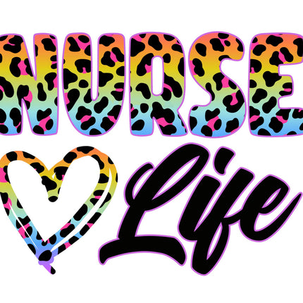 Colorful leopard print text 'NURSE Life' with a heart quilt panel