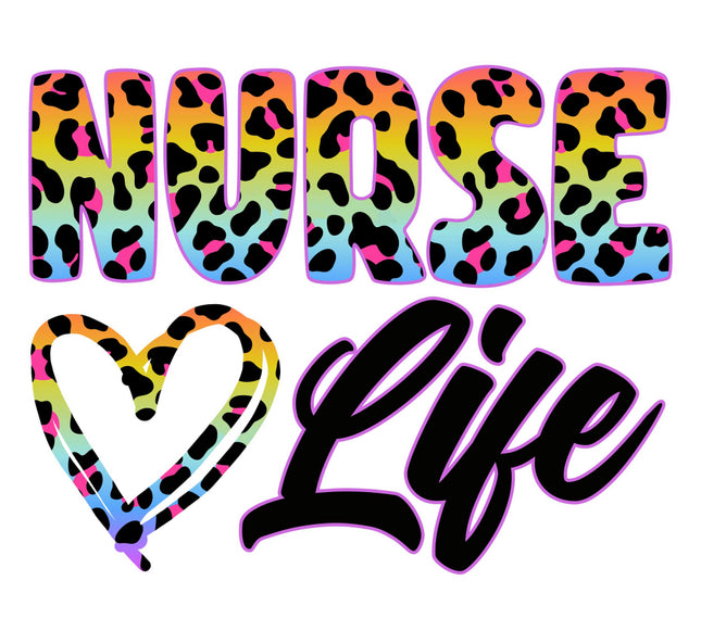 Colorful leopard print text 'NURSE Life' with a heart quilt panel