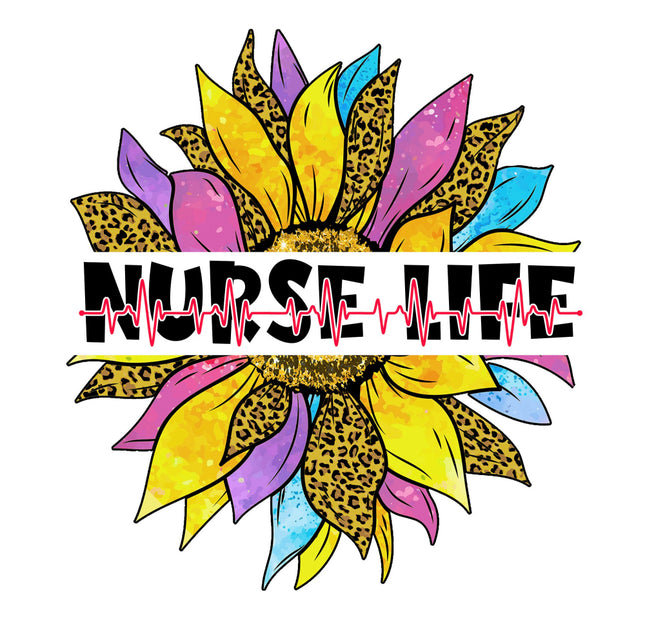 Colorful sunflower design with 'NURSE LIFE' text and heartbeat symbol fabric panel