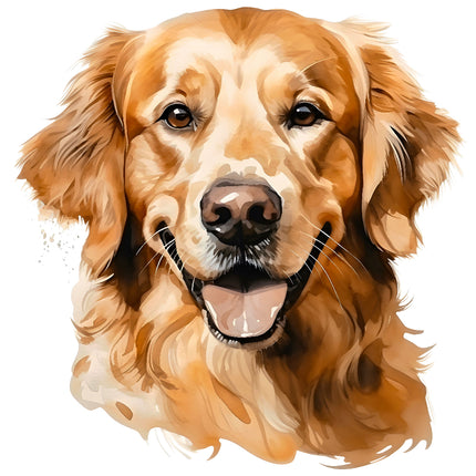A digitally printed fabric panel featuring the image of a Golden Retriever dog.