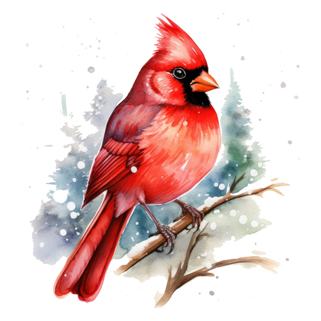 Red cardinal bird on a branch quilt panel