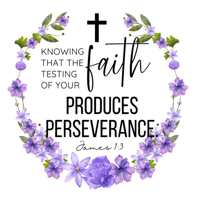 James 1:3 Bible Verse Scripture 100% Cotton Fabric Panel Block AC537