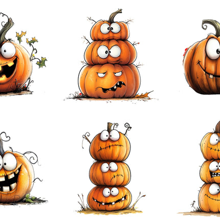 6 Piece 5"x5" Humor Jack O Lanterns 100% Cotton Fabric Panel Squares Quilting Blocks