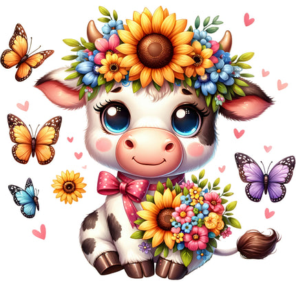 A digitally printed fabric panel featuring a cute cow 