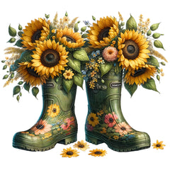 rain boots with a sunflower fabric panel