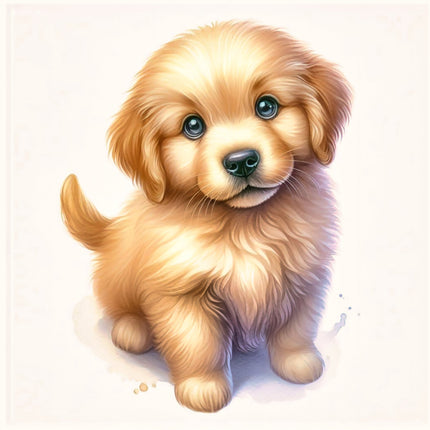 A digitally printed fabric panel featuring a cute golden retriever puppy.