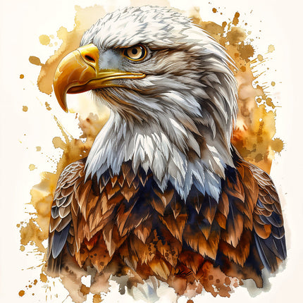 A digitally printed 100% cotton fabric panel featuring a block quilt design with a bald eagle in the center.