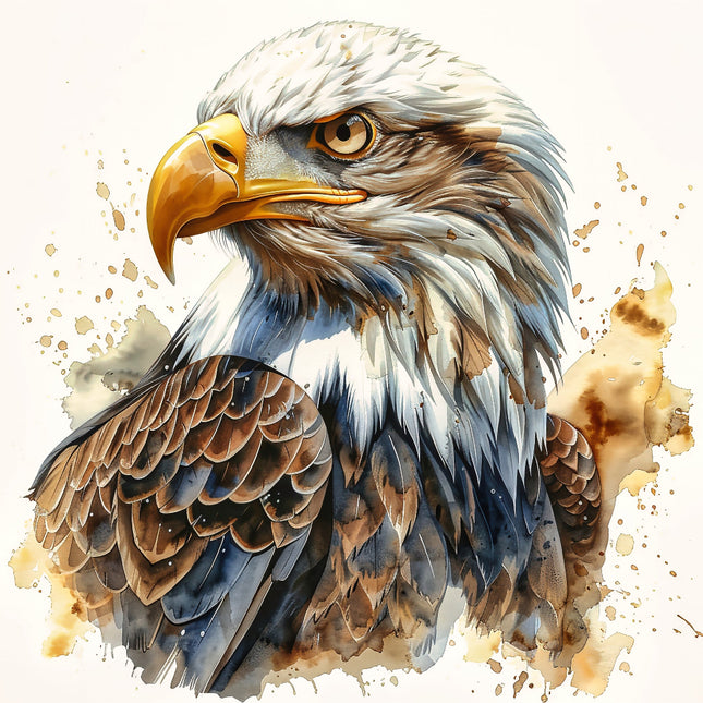 A digitally printed 100% cotton fabric panel featuring a block image of a bald eagle.