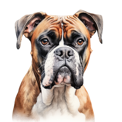 A fabric panel block featuring a digitally printed image of a Boxer dog.
