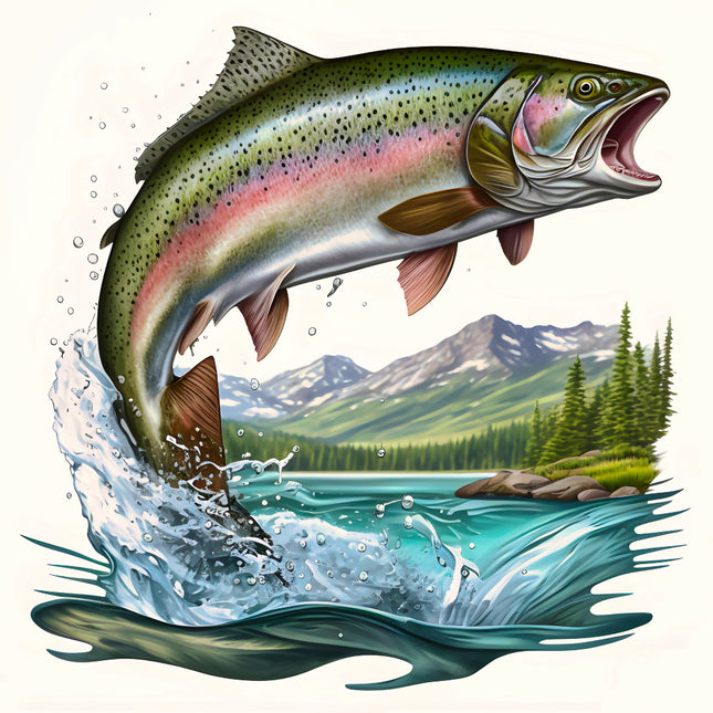 rainbow trout leaping out of water fabric panel