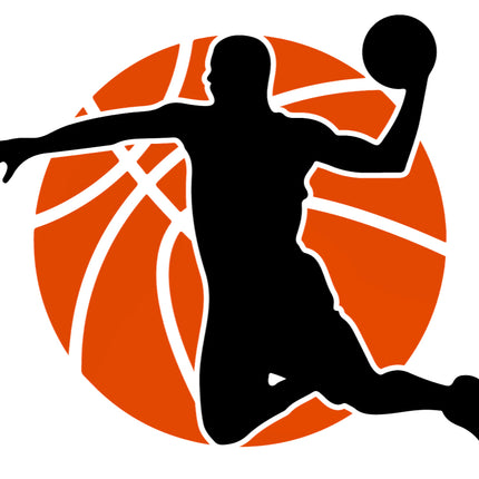 Black silhouette of a basketball player with a ball quilt block