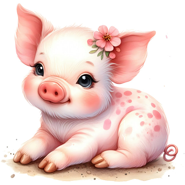 A digitally printed 100% cotton fabric panel featuring a cute pink pig 