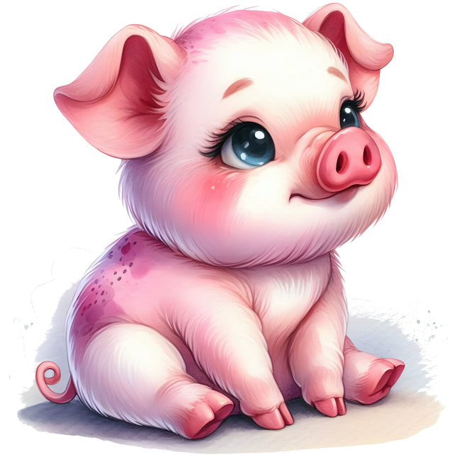 A digitally printed fabric panel featuring a cute pink pig with large eyes 