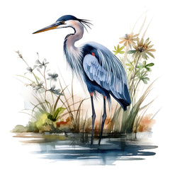 A digitally printed fabric panel featuring a blue heron 