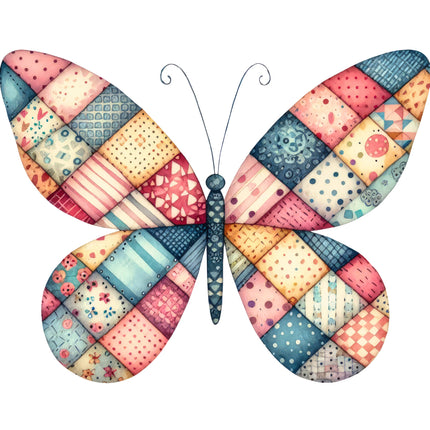 A colorful patchwork butterfly fabric panel 
