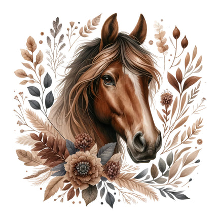 floral brown horse fabric panel