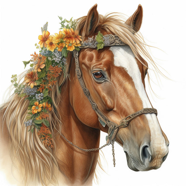 A fabric panel featuring a floral horse