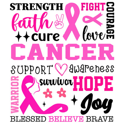 Pink Ribbon Cancer Awareness 100% Cotton Fabric Panel Block M2480