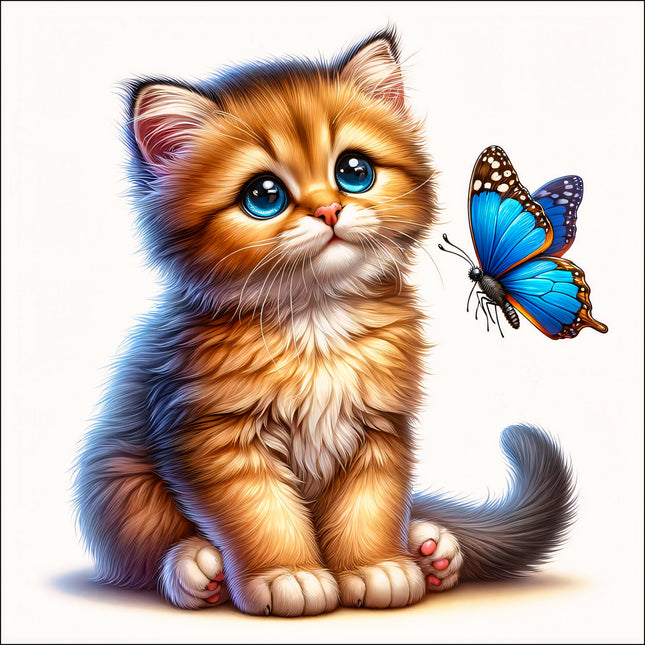 Kitten & Butterfly 100% Cotton Fabric Panel Block M2503