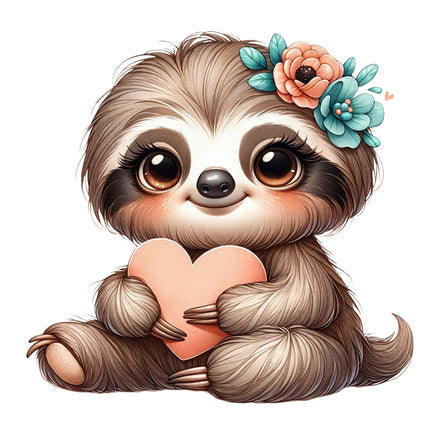 baby sloth with flowers on its head quilt panel