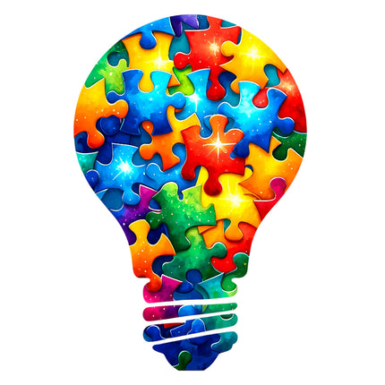 Autism Awareness Puzzle Pieces Lightbulb 100% Cotton Fabric Panel Block M2950