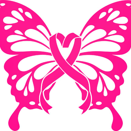 Pink Ribbon Butterfly 100% Cotton Fabric Panel Block M2990