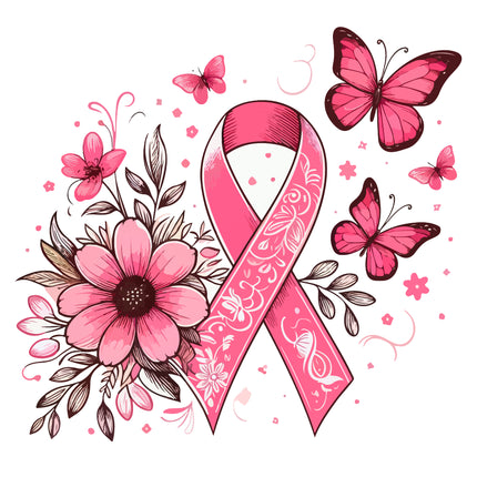 Pink Ribbon Butterfly 100% Cotton Fabric Panel Block M3030