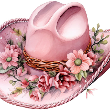 A fabric panel block depicting a pink cowgirl hat 