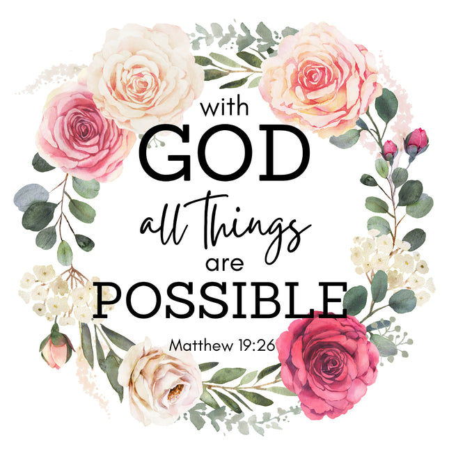 Matthew 19:26 Bible Verse 100% Cotton Fabric Panel Block M5082