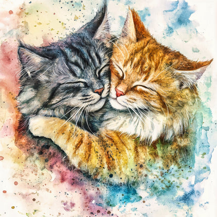 Two cats cuddling fabric panel