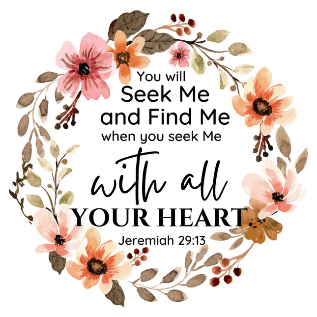 Jeremiah 29:13 Bible Verse 100% Cotton Fabric Panel Block M5097
