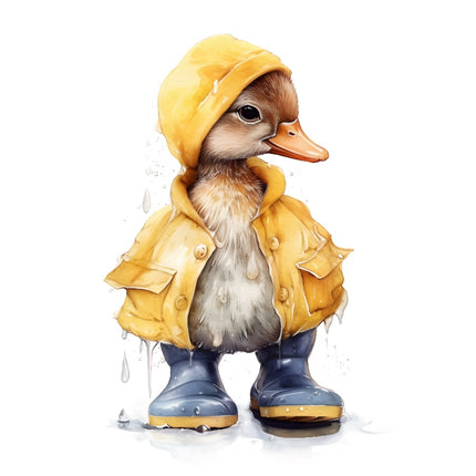 Duck Duckling in Boots & Raincoat 100% Cotton Fabric Panel Block M523