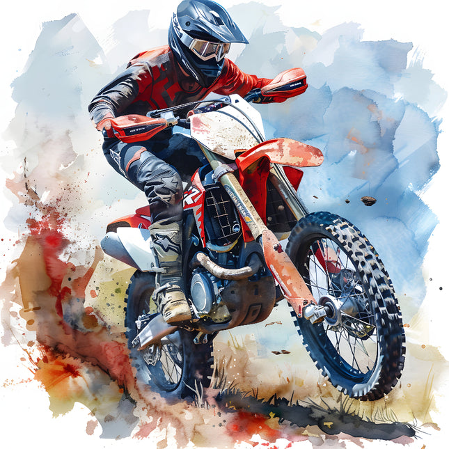 A digitally printed 100% cotton fabric panel featuring a dirt bike
