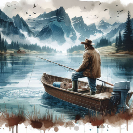Fishing on Lake 100% Cotton Fabric Panel Block M5720