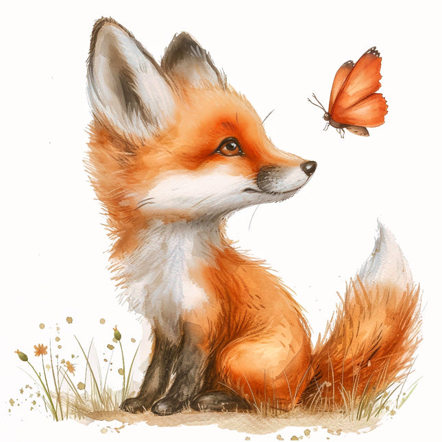 A fabric panel featuring a digitally printed image of a fox and a butterfly.