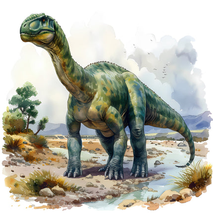 A digitally printed 100% cotton fabric panel featuring a dinosaur