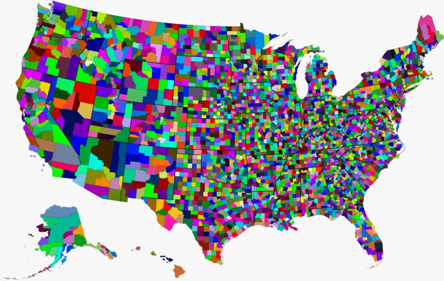 United States With Counties 100% Cotton Fabric Panel Block MBB100