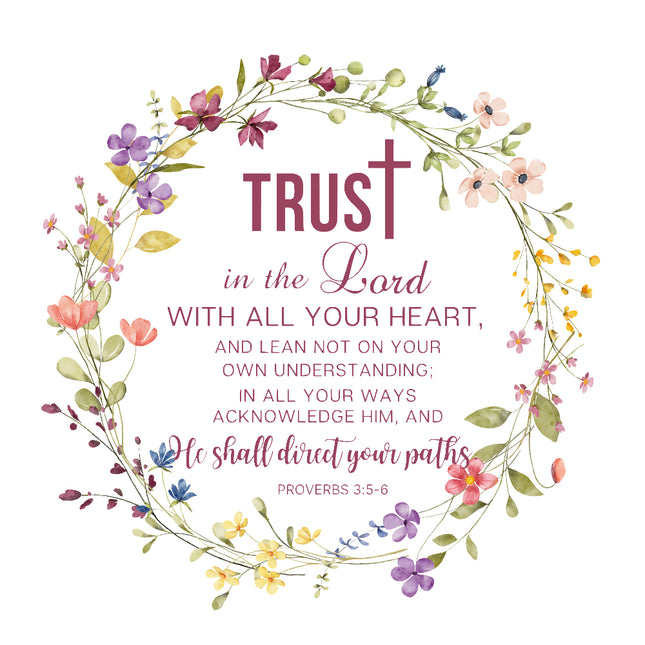 Floral wreath with 'Trust in the Lord' text fabric panel