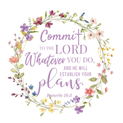 Floral wreath with Proverbs 16:3 fabric panel