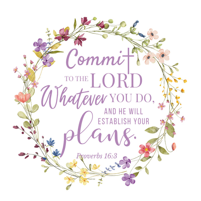 Floral wreath with Proverbs 16:3 fabric panel