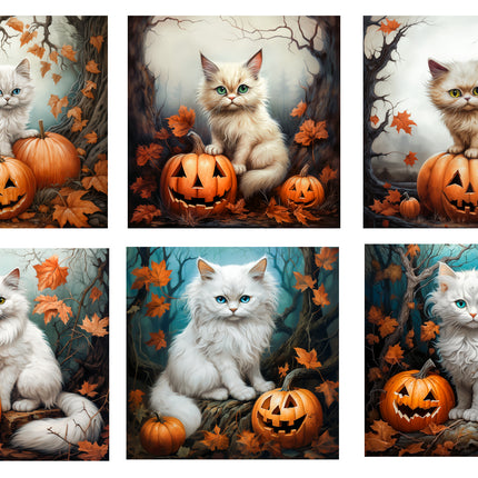 6 Piece 5"x5" Halloween Cats 100% Cotton Fabric Panel Squares Quilting Blocks MP131