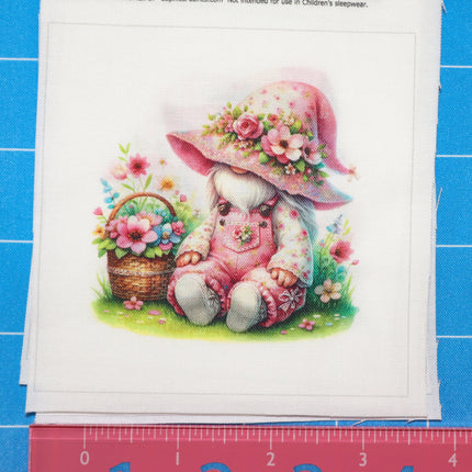 6 Piece 3"x3" Garden Gnomes 100% Cotton Fabric Panel Squares Quilting Blocks MP158