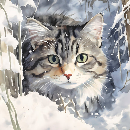 Cat in the snow fabric panel
