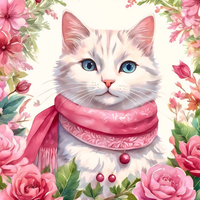 Cat wearing a pink scarf fabric panel