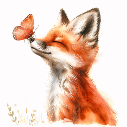 Fox & Butterfly 100% Cotton Fabric Panel Block N2418