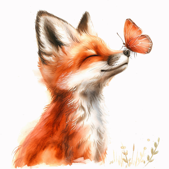 fox with a butterfly on its nose quilt panel