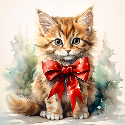 cat with a large red bow FABRIC PANEL