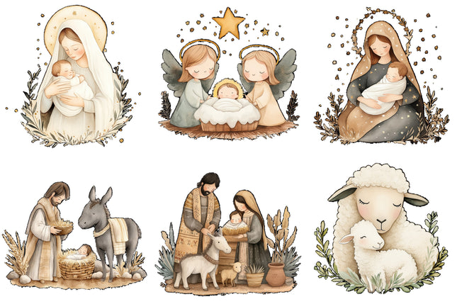 6 Piece 6"x6" Nativity 100% Cotton Fabric Panel Squares Quilting Blocks