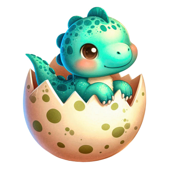 Cartoon dinosaur hatching from an egg cotton quilt block